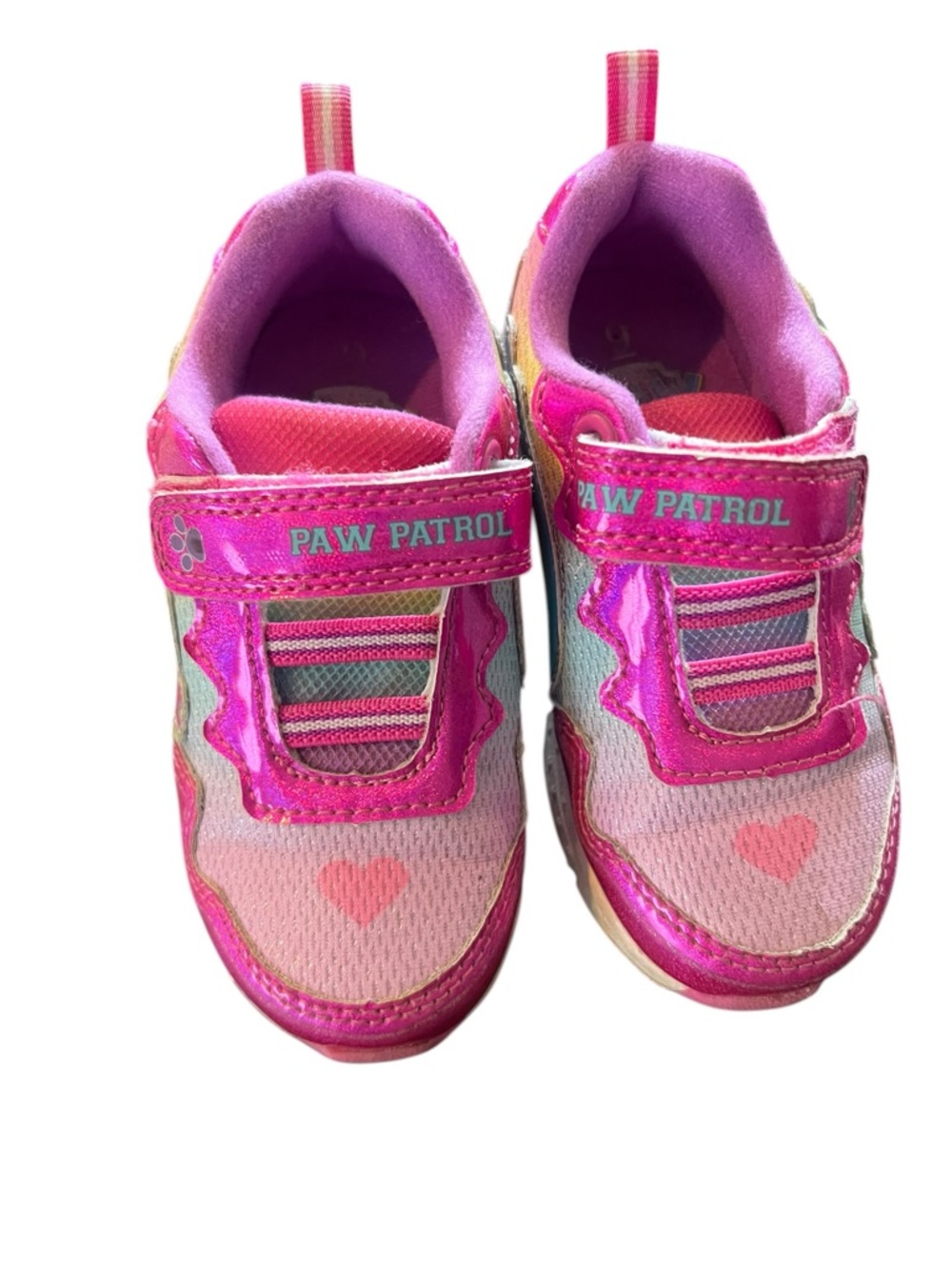 Paw Patrol Light Up Pink Heart Girls' Hook-and-Loop Sneakers, Size 9